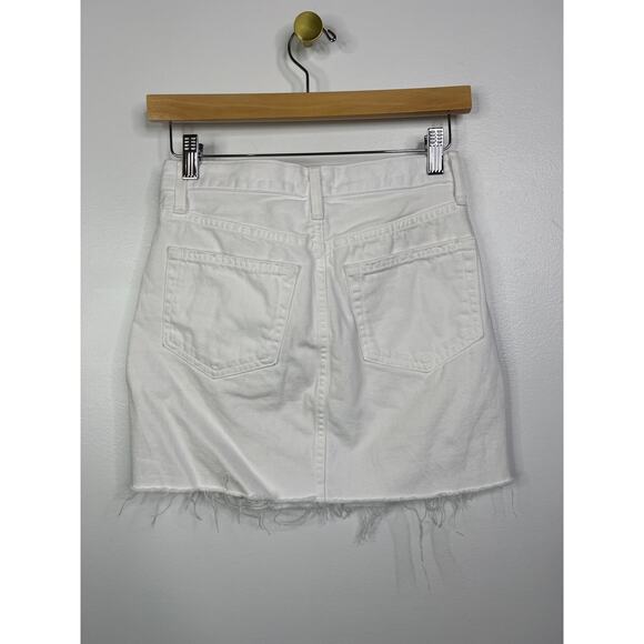 NEW L'agence Jolene Distressed Raw Hem Denim Mini Skirt Women's White Size: 23 - Picture 6 of 9